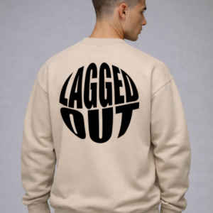 lagged out streetwear sweatshirt orb gaming desert beige black graphic