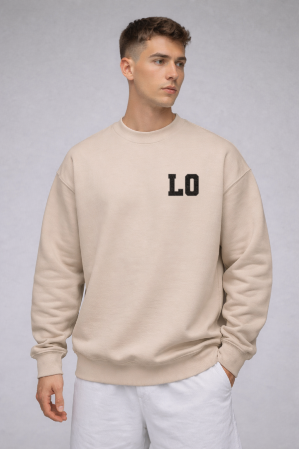lagged out streetwear sweatshirt lo initial tag desert beige comfort gaming black