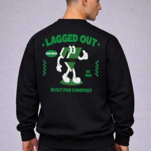 lagged out streetwear sweatshirt laggy built for comfort black obsidian green mascot