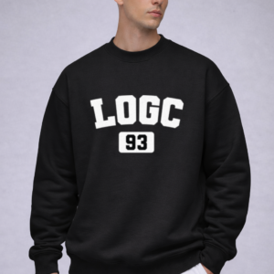 lagged out streetwear sweatshirt lo initial varsity logc gaming club 93 obsidian comfort gaming white black