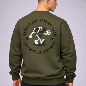 lagged out streetwear sweatshirt laggy gaming club powered by comfort green grove black mascot