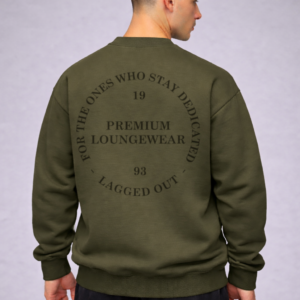 lagged out streetwear sweatshirt stay dedicated text circle gaming grove green black