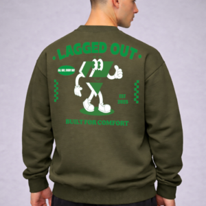 lagged out streetwear sweatshirt laggy built for comfort black grove green mascot