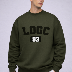 lagged out streetwear sweatshirt lo initial varsity logc gaming club 93 grove green comfort gaming white black