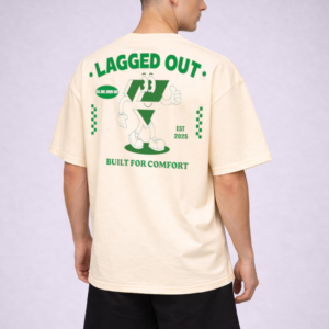 lagged out street tee laggy built for comfort beige desert green mascot