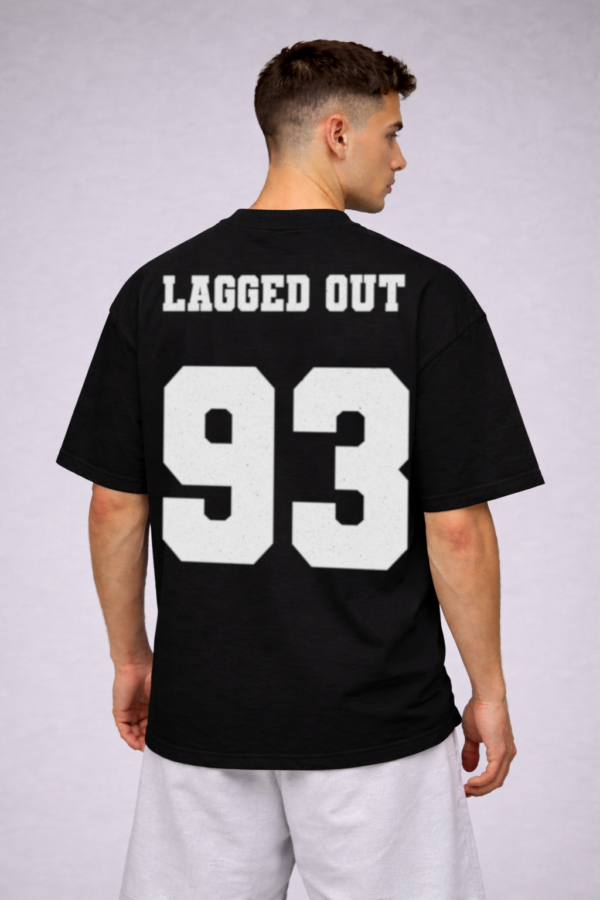 lagged out street tee 93 sports jersey squad gaming obsidian black white number letter team