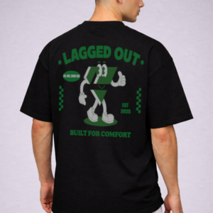 lagged out street tee laggy built for comfort obsidian black white green mascot