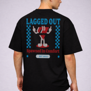 lagged out street tee laggy bad lag spawned in comfort obsidian black blue red mascot
