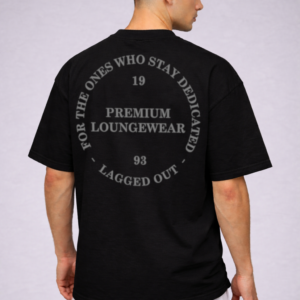 lagged out street tee stay dedicated text circle gaming obsidian black white