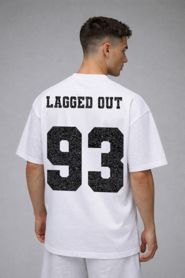lagged out street tee 93 sports jersey squad gaming ghost black white number letter team