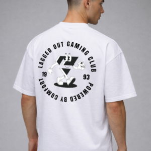 lagged out street tee laggy gaming club powered by comfort white ghost black mascot