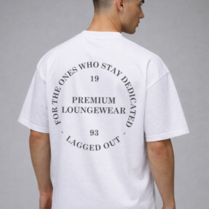 lagged out street tee stay dedicated text circle gaming ghost black white