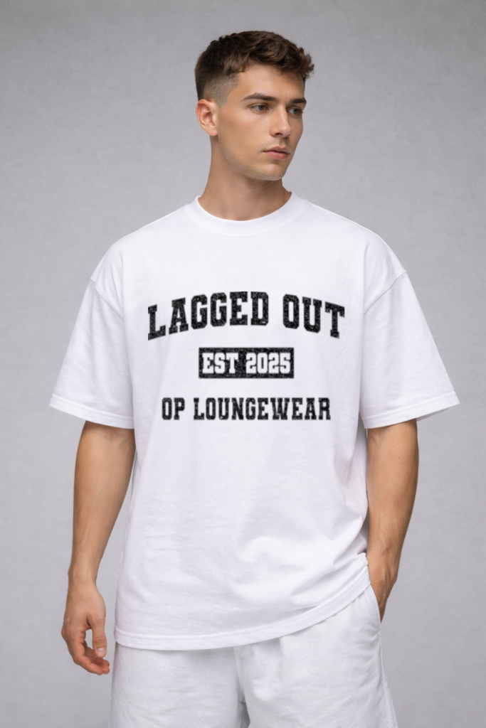 lagged out street tee lo initial varsity op loungewear ghost comfort gaming white black